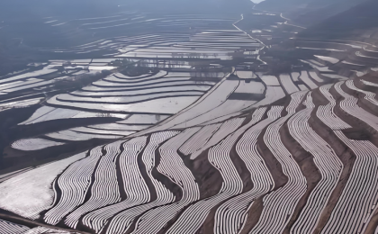 甘肃:万亩梯田覆银膜 武山春耕正当时 
